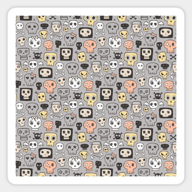 Skulls on Grey Sticker by CajaDesign